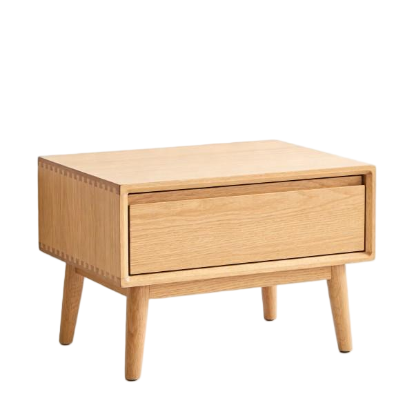 Oak 1-Drawer Mid-Century Nightstand