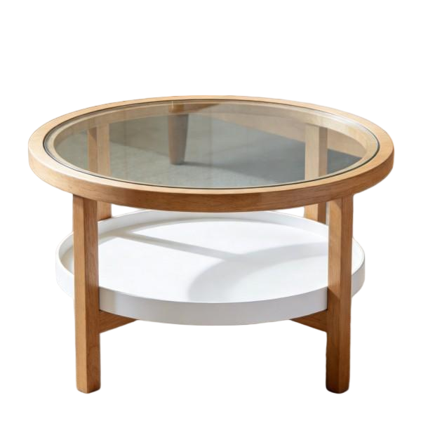 Round Glass Top Coffee Table with Shelf